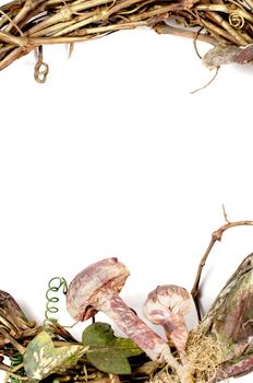 Wreath of straw frame on white background.