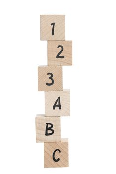 Dipiction of learning the abc's. White background.