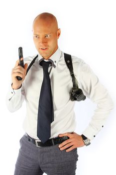 The businessman and the bodyguard with a pistol