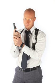 The businessman and the bodyguard with a pistol