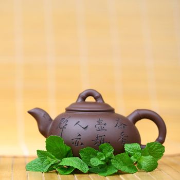 mint tea on china background