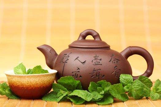 mint tea on china background