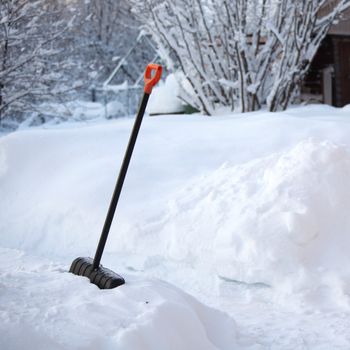 shovel in snow on nature