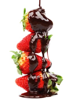 strawberry stack in chocolate  isolated on white