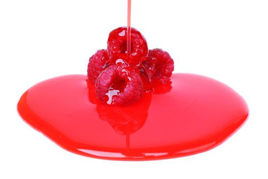 berry mixed pile in syrup isolated on white