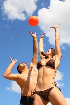 Young men have a rest and play a beach