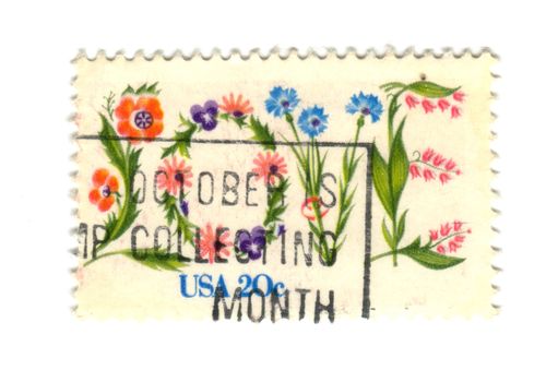 US postage stamp on white background 20c with flowers