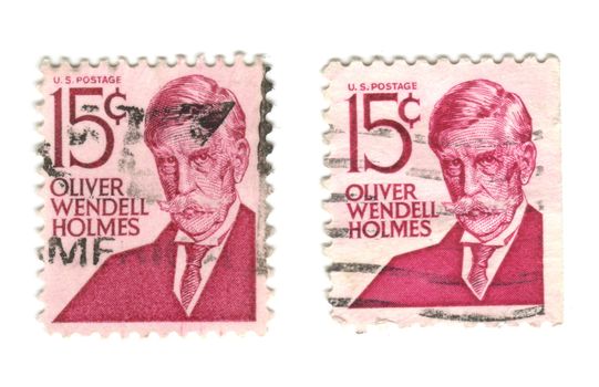 US postage stamp on white background 15c - Oliver Wendell Holmes 