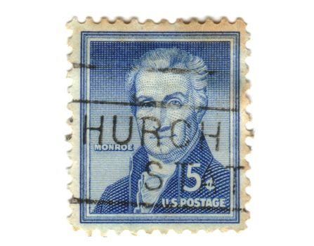 US postage stamp on white background 5c - Monroe