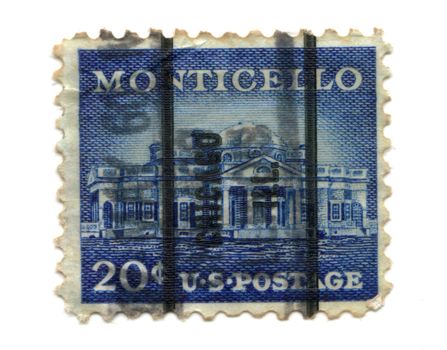 US postage stamp on white background Monticello 20c 