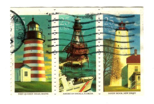 Old postage stamps from USA with Lighthouses -