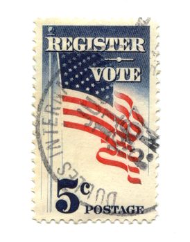 Old postage stamp from USA five cent - Registered Vote