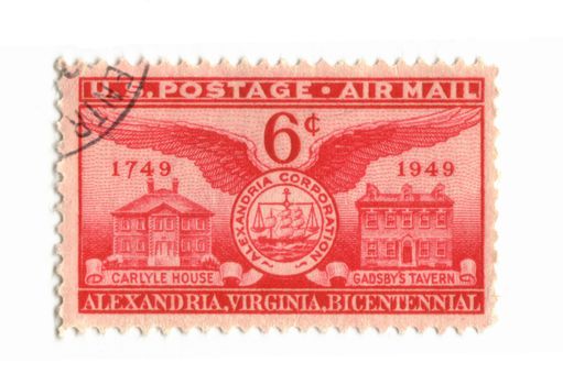 Old postage stamp from USA six cent - Alexandria, Virginia, Bicentennaial