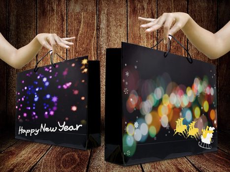 Christmas and New year graphic on shopping bag, Shopping concept