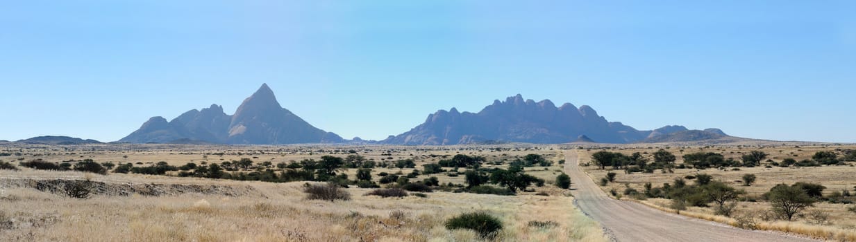 Panorama from three photos of the Spitzkoppe in Namibia