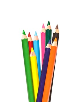 set of colored pencils on white background