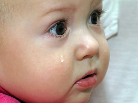 Little child crying with tear on face