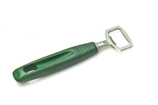 Green bottle opener isolated on white background