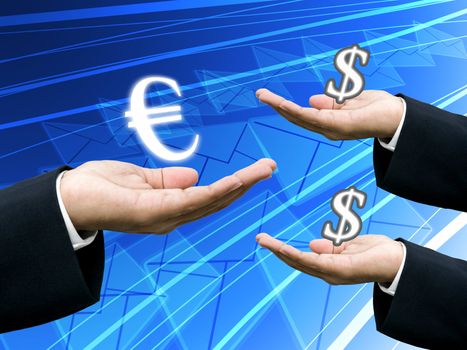 Bank hold Euro money for exchange with dollar money, Currency market concept