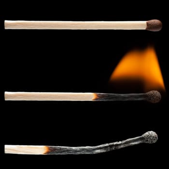 Fire flame heat burning wood match black isolated