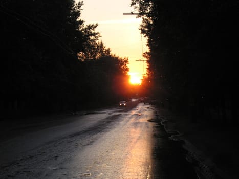 Sunset scene in urban city with night sky