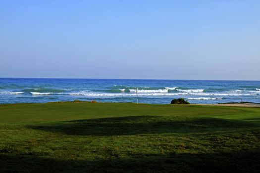 Golf course on a tropical coast sunny
