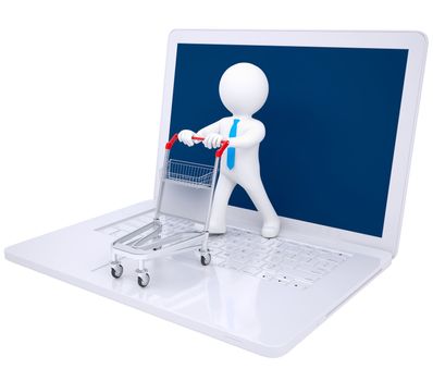 3d man made online purchases. Isolated render on a white background