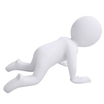 3d man crawling on his knees. Isolated render on a white background