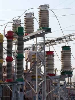 Electricity tower with power line cable and blue sky