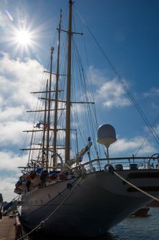 large cruise jacht in the port