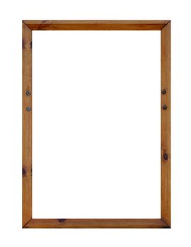 Blank wooden picture frame with copy space, white background.