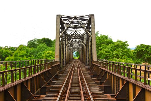 Railway bridge made of solid steel black