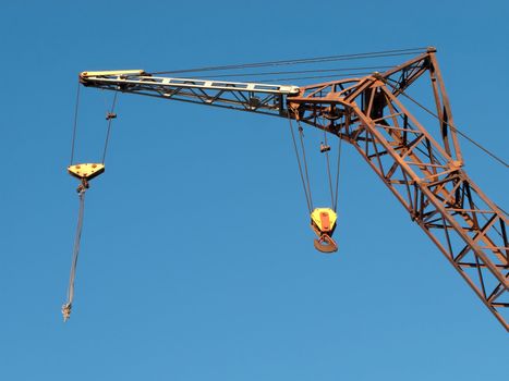 Tower crane with steel hook building metal construction