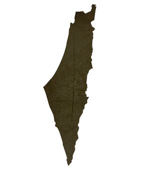 Dark silhouetted and textured map of Israel isolated on white background.