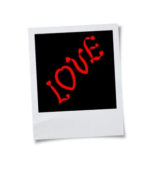 Word Love from hearts letters in photo frame