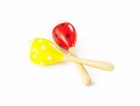 colorful wooden maracas music percussion instrument isolated on white background