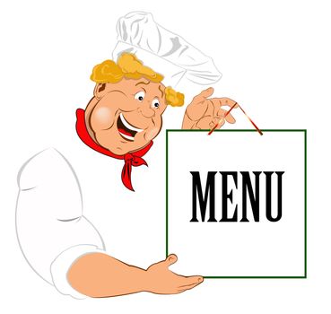 Funny Chef and paper menu for Gourmet