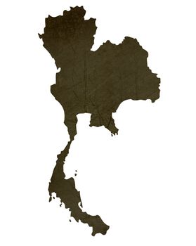 Dark silhouetted and textured map of Thailand isolated on white background.