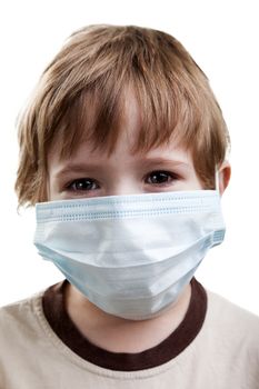 Flu illness child boy in medicine healthcare mask