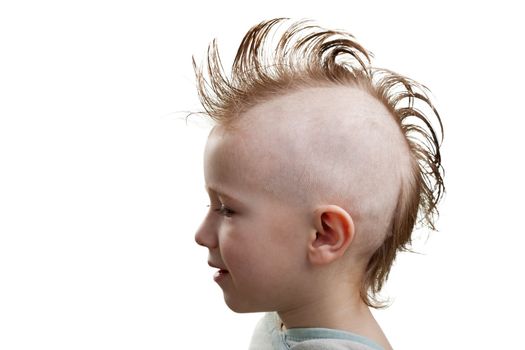 Little cheerful bald punk hair child boy profile
