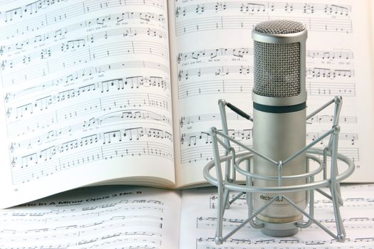 notes background and music recording microphone studio tools