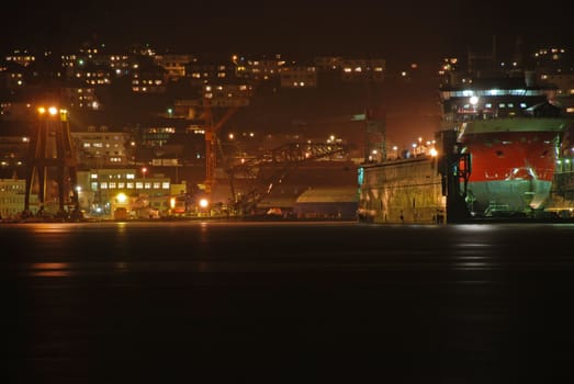 Shipyard photo taken at night