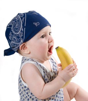 child keeps banana,useful food,vitamins,south products