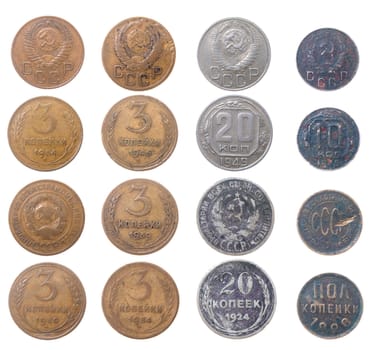 Russian coins.isolated on a white background.Soviet currency.Soviet union