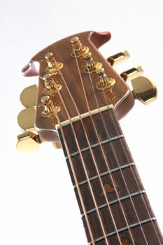 music instruments guitar detail strings on white background 