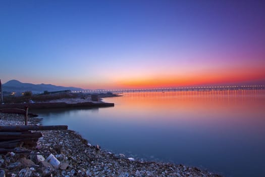 Sunset along the coastline in Hong Kong China