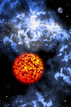 Big sun with orion in the space, Astronomy concept