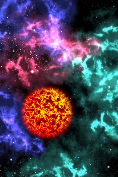 Sun with colorful orion in the space, Astronomy concept