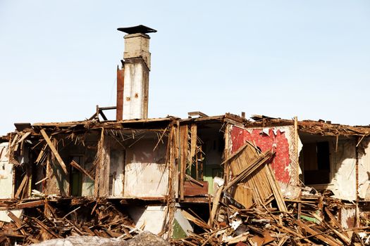 Hurricane earthquake disaster damage ruined house