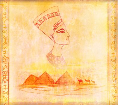 old paper with Egyptian queen